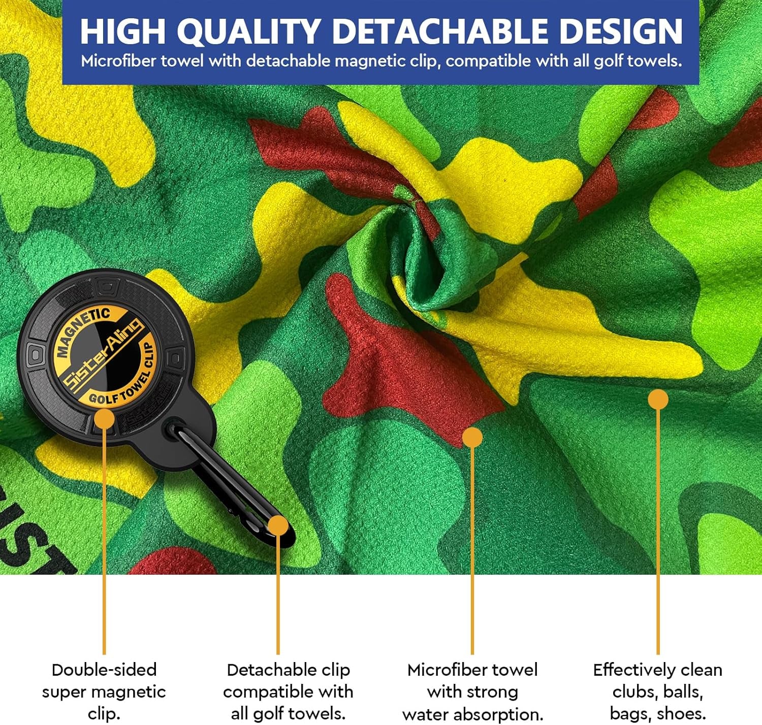 Magnetic Golf Towel Clip Set - Industrial Strength Magnet for Strong Hold to Carts, Bags or Clubs - Easy Cleaner Accessories - Men'S Equipment - Golf Gifts